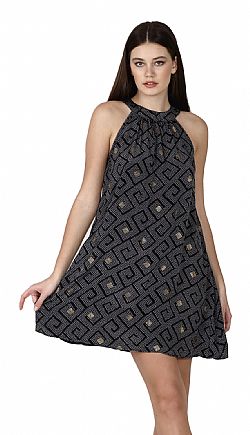 GOLDEN TWIST SILK HALTER DRESS