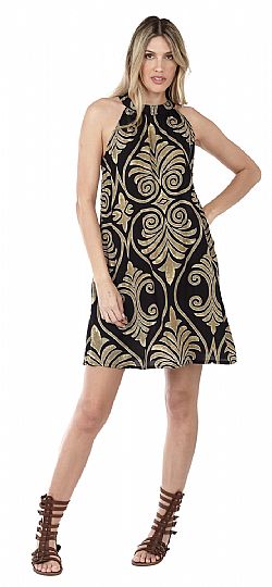 GOLDEN SWIRL HALTER MINI DRESS