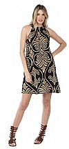 GOLDEN SWIRL HALTER MINI DRESS