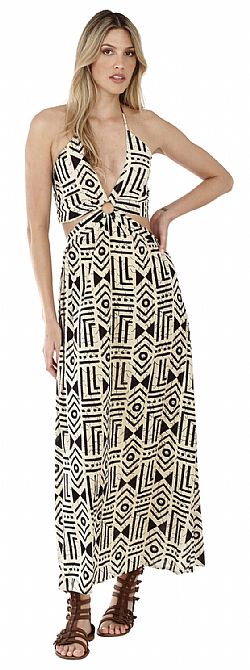 GEOMETRIC HALTER CUT-OUT MAXI DRESS