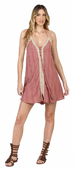 LACE-TRIM FLOWY SUMMER MINI DRESS