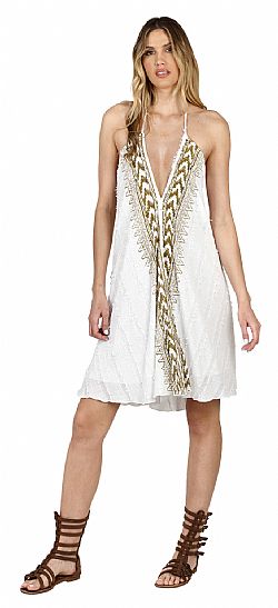 EMBROIDERED HALTER SWING MINI DRESS