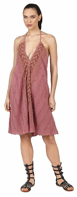 EMBROIDERED HALTER SWING MINI DRESS