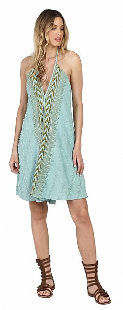 EMBROIDERED HALTER SWING MINI DRESS