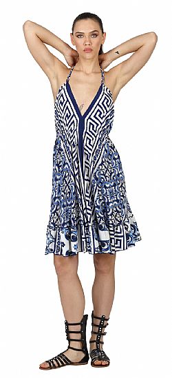 OCEAN HALTER SILK MINI DRESS