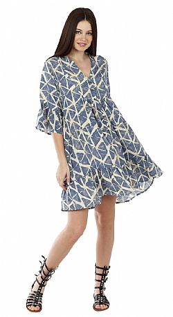 GEOMETRIC FLOW MINI DRESS WITH SLEEVES