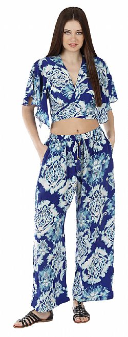 MIDNIGHT FLORAL SILK WIDE-LEG TROUSERS