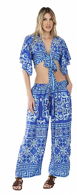 MIDNIGHT FLORAL SILK WIDE-LEG TROUSERS