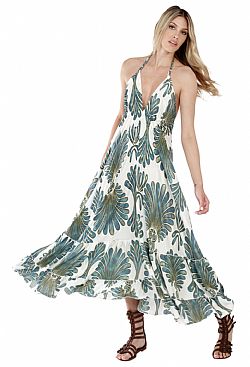 SUNSET BLOOM SILK HALTER MAXI DRESS