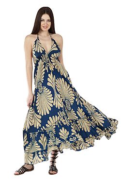 SUNSET BLOOM SILK HALTER MAXI DRESS