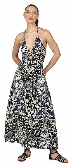 MIDNIGHT WAVE SILK MAXI DRESS