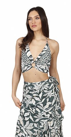RING DETAIL SILK CROP TOP - BEACH CHIC STYLE