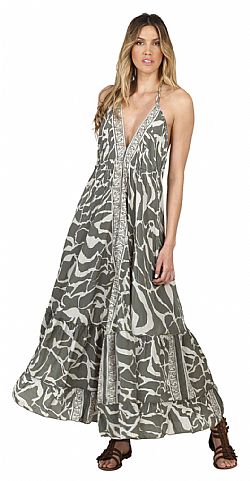 SILK V-NECK LONG DRESS - AIRY FIT